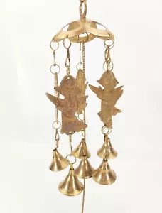 Vintage India Brass Wind Chime 5 Angels 6 Bells 9" x 4" - Picture 1 of 9