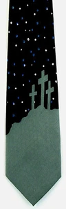 Stars Over Calvary Mens Neck Tie Religious Christian Cross Easter Black Neck Tie - Picture 1 of 2