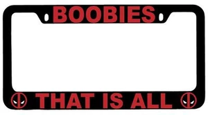 Black METAL Boobies That Is All License Plate Frame Auto Accessory Deadpool - Picture 1 of 1