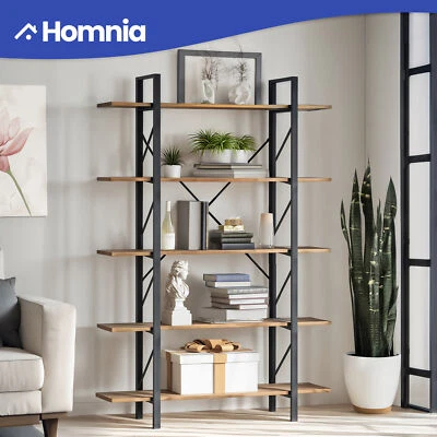 5 Tier Industrial Bookshelf Bookcase Wooden Rack Display Storage Home Office - Image 1 of 4