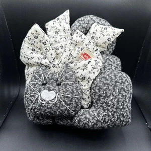 Vintage Handarbeit Katze Katze Türstopper Kissen Kaliko Blumen Stoff braun 11" x 6" - Bild 1 von 11