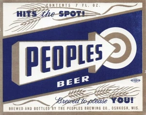Etiqueta de cerveza vintage Peoples Beer The Peoples Brewing Co Oshkosh Wisconsin  - Imagen 1 de 2