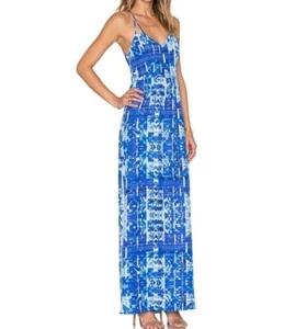 Maxi Vestido PARKER Pequeño Azul Estampado Kisa Seda Bohemio Vacaciones Usado en Excelente Condición - Imagen 1 de 5
