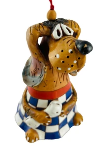 Porcelain Dog Dinner Bell - Charming Plaid Pattern Whimsical Collectible Vintage - Picture 1 of 9