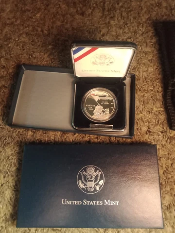Marine Corps 230th Ann Commemorative 2005-P Proof Silver Dollar with Box Cover