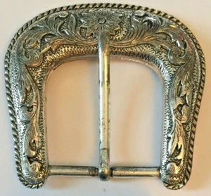 Antique Worn Western Floral Engraved Antique Belt Buckle 1 1/2" - Picture 1 of 4