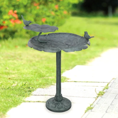 Escultura de jardín alimentador de aves de baño de pájaros hoja de loto ~ SPI Home 41086 Foto 1 de 4