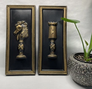 Vtg Mid Century Holland Mold Co Black Gold Chess Ceramic Wall Art - Picture 1 of 7