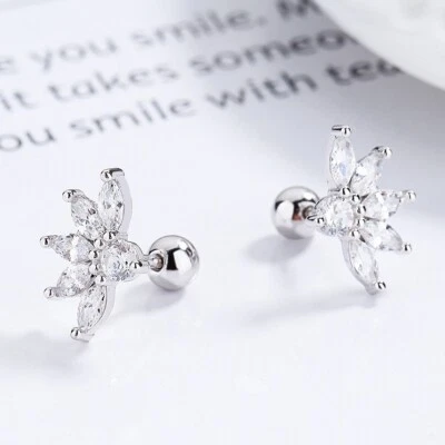 Pendientes de plata de ley 925 circonitas cúbicas flor de loto tornillo bola trasero Foto 1 de 3