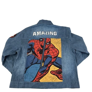 New Boys Amazing Spider-Man Marvel Button Up Denim Jacket Sz 12 NWT Jean Blue - Picture 1 of 6