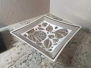 MCM Square Glass Guild Georges Briard Square Shell Tray Platter Gold White Plate - Picture 1 of 10