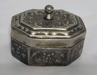 Caja de baratija enchapada en plata de colección caja octágona International Silver Co anillos de joyería Foto 1 de 4