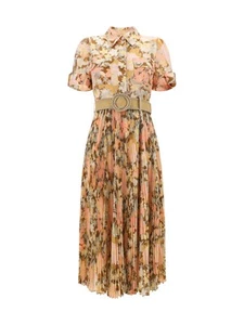 Vestido Zimmermann 1 EE. UU. 6 Pequeño Pop Plisado Camisa Midi SS24 Dorado Melocotón Floral - Imagen 1 de 8