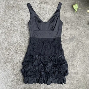 ALANNAH HILL Designer Silk Black Floral Ruffle Mini Party Dress SZ 8-10 Y2K 60s - Picture 1 of 19