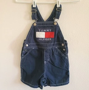 Vintage Y2K Tommy Hilfiger Navy Blue Shortalls Bibs Shorts Logo Size 4T - Picture 1 of 6