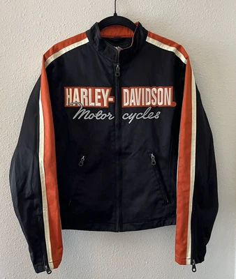 Chaqueta de moto Harley Davidson para mujer mediana negra naranja bordada Foto 1 de 4