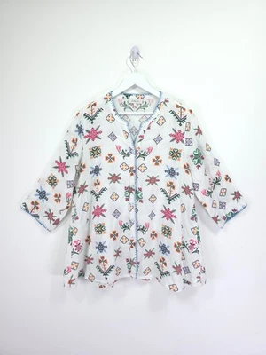 Sahara Shirt Size 2 UK 12 14 White Cross Stitch Print 100% Linen Embroidery Edge - Image 1 of 4