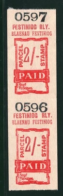 GB Wales FESTINIOG RAILWAY Parcel Stamp 2s *BLAENAU* STATION Mint PAIR MNG VB11 - Image 1 of 4
