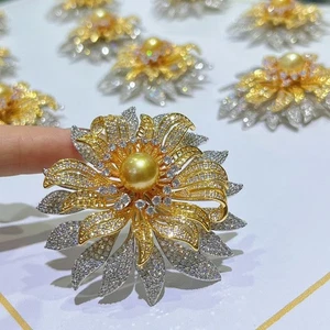 gorgeous  11-12 mm natural  round gold south sea  pearl  brooch - Picture 1 of 6