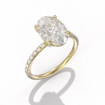 ¡Regalo de cumpleaños! Anillo de oro amarillo de 14 k con diamante cultivado en laboratorio de corte ovalado de 2,2 quilates Foto 1 de 4