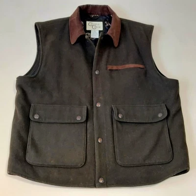 Cripple Creek Wool Vest XL Western Ranchwear Suede Leather Collar Zip Pocket  - Image 1 of 4