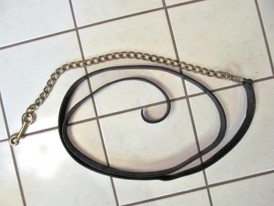 Vástago de plomo de calidad de cuero negro con cadena de latón macizo de 24" de largo y broche de presión Foto 1 de 4