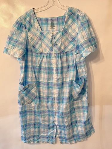 UNDERCOVER Abito casa MuuMuu Secret Treasures blu a quadri maniche corte zip davanti XL 16 18