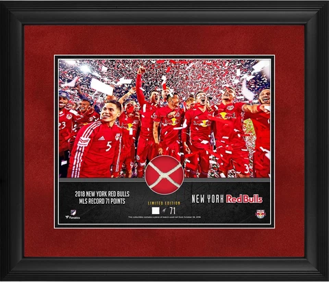 Red Bulls FRMD 11x14 2018 MLS Franchise Record Photo w/ Piece of GU Net LE/71 Cover