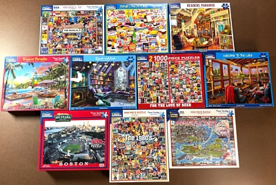 WHITE MOUNTAIN PUZZLES 1000 Piece in Box TEN Puzzles Free Shipping Pre-Owned WM4 - Image 1 of 3