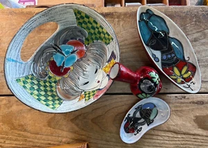 Marcello Fantoni 4 Pcs Mid Century Leather Wrapped Pottery Ceramic Bowls Vase - Picture 1 of 8