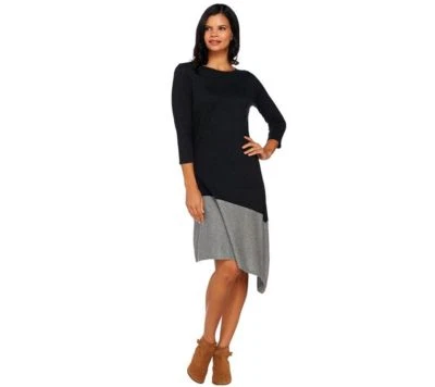 Halston Heritage Sweater Dress Size XS Black Gray Asymmetrical Color Block New - Image 1 of 4