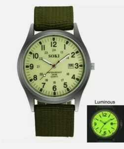 US Men's SOKI Military Army Canvas Calendar Analog Quartz Sports  Watch SALE $11 - Picture 1 of 2
