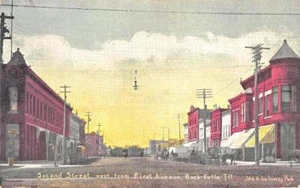 Rock Falls IL Street View Storefronts Horse & Wagons 1910 Postcard - Picture 1 of 1
