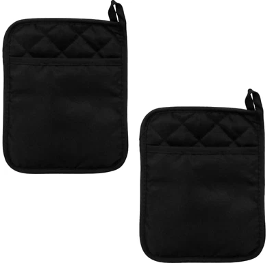 Black Pot Holders Pocket Heat Resistant Neoprene Oven Mitts Hot Pad Kitchen Set - Image 1 of 4