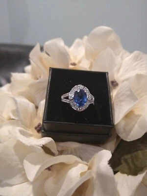 TCW = 2,80ENORME Hermosa Cianita del Himalaya, Circón Dividido Anillo Placa/SS (Talla 7 o 9) Foto 1 de 4