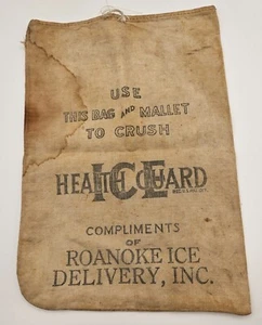 Vtg Canvas Ice Crushing Bag Roanoke VA Ice Delivery Advertising 13" x 9" - Picture 1 of 10