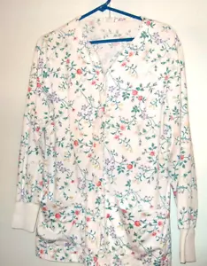 Woman's Flower Print Lab Coat by Barco Size Medium - Picture 1 of 4
