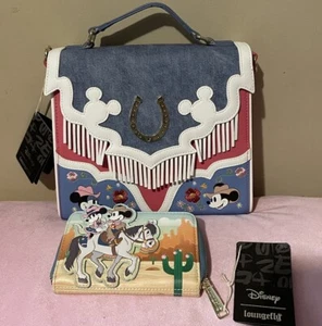 Loungefly Mickey & Minnie Western Denim Umhängetasche und Geldbörse Set Neu - Bild 1 von 5