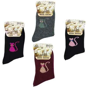 1 Pair of Ladies Cat design wool Socks Shoe Size 4-7 - Picture 1 of 6