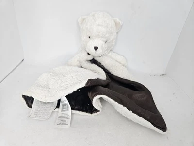Carter's Bear Security Blanket White Fleece Brown Satin Inside Used Plush Toy - Image 1 of 4