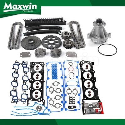 Head Gasket Set Timing Chain Kit Water Pump Fit 2004 Ford E-350 Super Duty 5.4L Foto 1 de 4