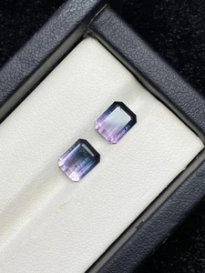 Bi Color schöner natürlicher Turmalin loser Edelstein 2 Stck. 3,85 kt Smaragdschliff - Bild 1 von 6