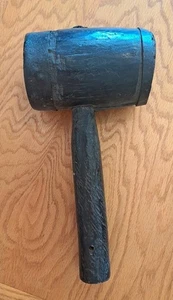 Antique Wooden Mallet with Blacksmith Forged iron Bands Antique - Picture 1 of 11