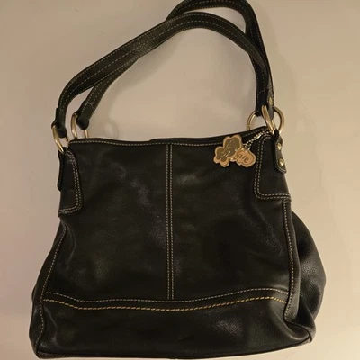 The Sak Black Pebbled Leather Double Strap Slouchy Tote Bucket Bag Purse Lined - Image 1 of 4