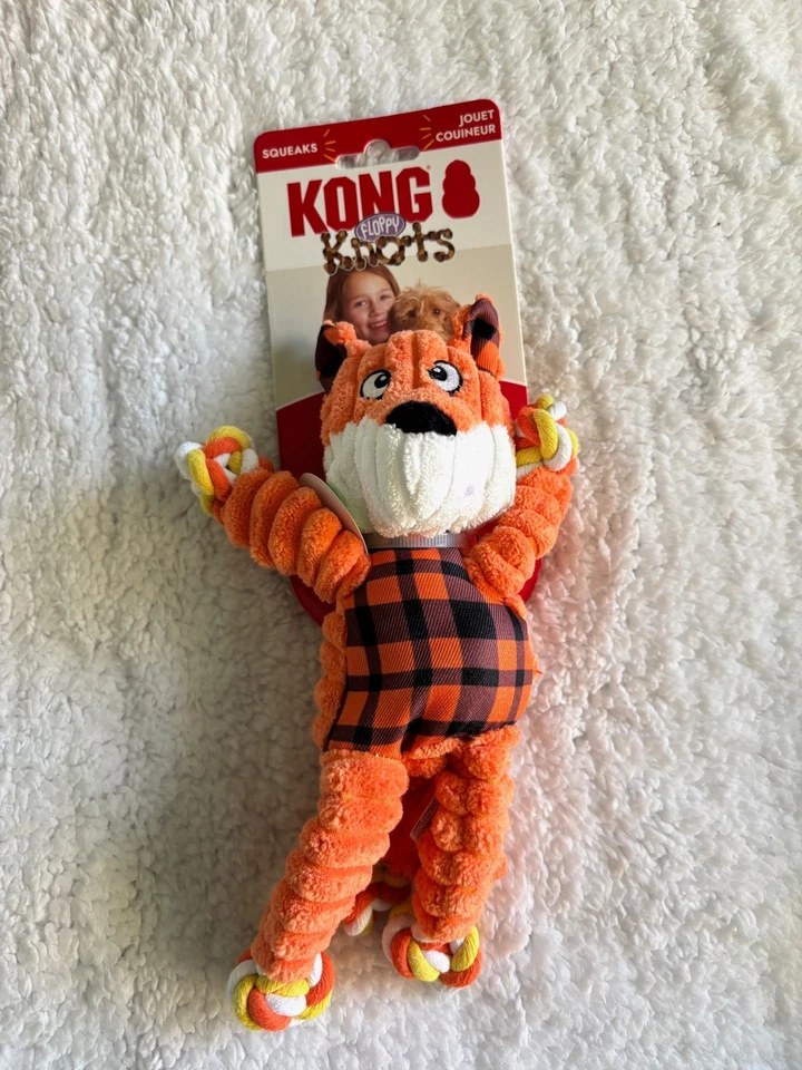 KONG Floppy Knots Orange Fox Small/Medium Squeaky Rope Dog Toy Halloween