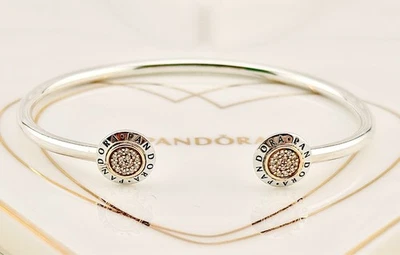 LIMITED EDITION Pandora TwoTone Signature Logo Open Bangle 590528CZ Various Size - Image 1 of 4