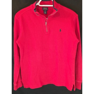 Polo Ralph Lauren Red Waffle Knit Quarter Zip Pullover Sweater Size L 14 16 - Image 1 of 4