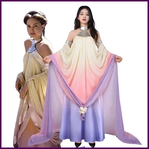 Padme Cosplay Amidala Vestito Costume Regina Classico Lungo Elegante Gonna Senza Schienale - Foto 1 di 21
