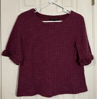 Blusa para mujer Banana Republic ciruela con volantes media manga, algodón, poliéster, mediana Foto 1 de 4