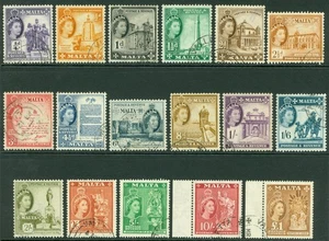 SG 266-282 Malta 1956. 1/4d-1£ Set 17 Stück. Sehr schöne gebrauchte Katze 65£ - Bild 1 von 1